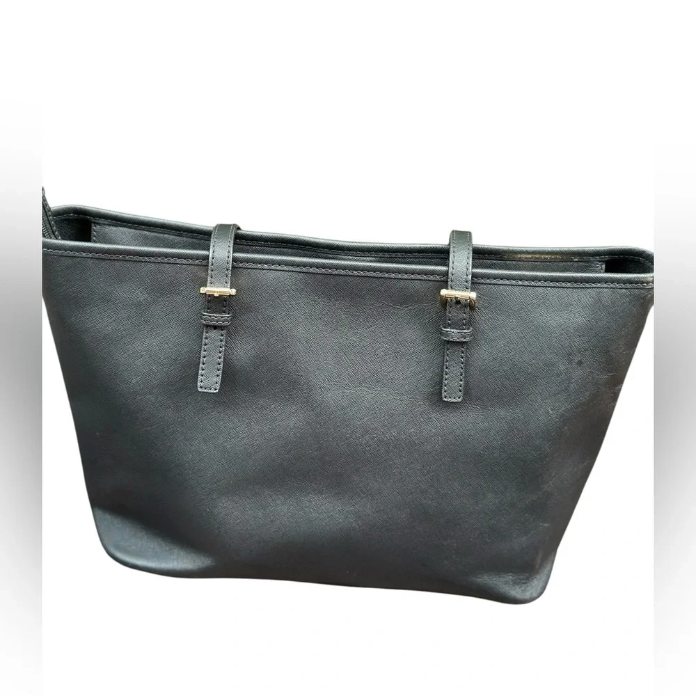Michael Kors Black Leather Tote with Gold Accents